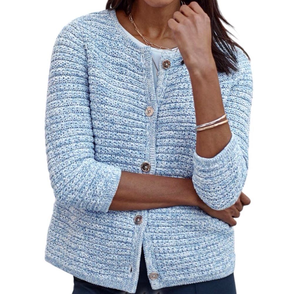 J. Jill Wearever Spray-dyed Sweater-Jacket In Blue Agate Marble New Size Large